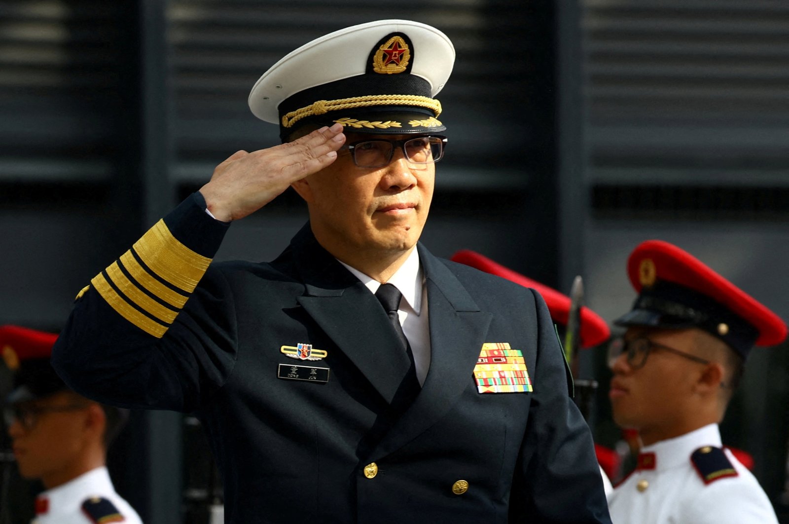 China&#039;s Defense Minister Dong Jun inspects honor guards in Singapore, May 30, 2024. (Reuters Photo)