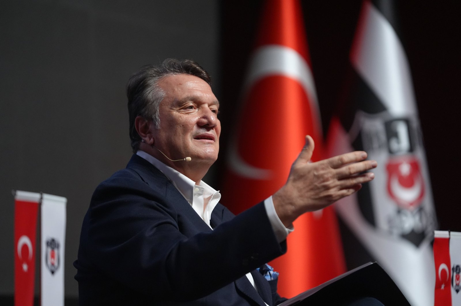 Beşiktaş Club President Hasan Arat speaks to the press at the Tüpraş Stadium, Istanbul, Türkiye, Nov. 21, 2024. (AA Photo)