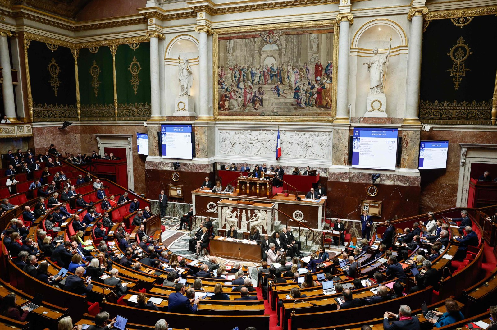 Members of parliament attend a session of questions to the government at the French lower house, ahead of the vote on the first part of the finance bill for 2025, Paris, France, Nov. 12, 2024. (AFP Photo)