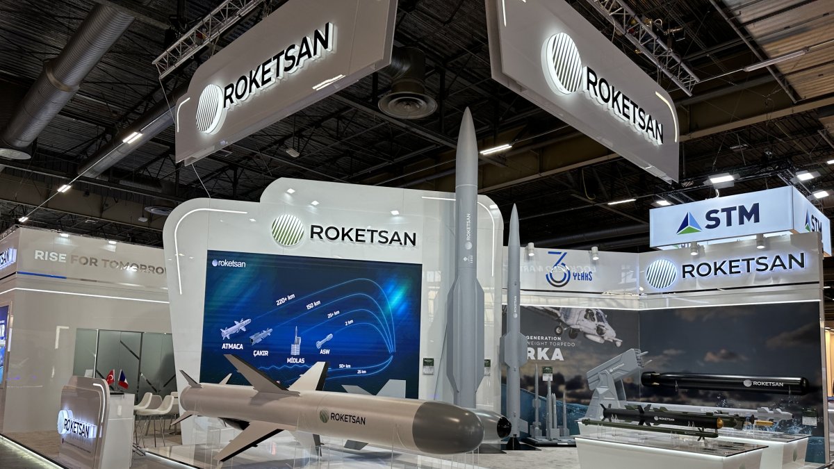 Roketsan products are displayed at its booth during the Euronaval fair in Paris, France, Nov. 4, 2024. (AA Photo)