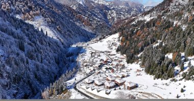 An aerial view shows the snow-blanketed Ayder Plateau in Rize, northern Türkiye, Nov. 5, 2024. (AA Photo)