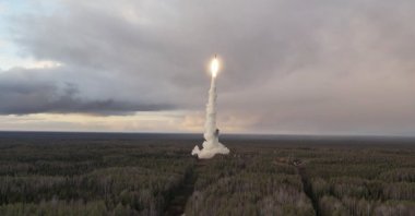 A still image taken from a handout video shows a Yars intercontinental ballistic missile being launched from the Plesetsk Cosmodrome, in Arkhangelsk Oblast, northwestern Russia, Oct. 29, 2024. (EPA Photo)