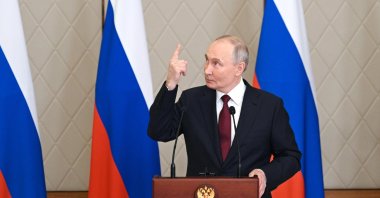 Russian President Vladimir Putin speaks during a press conference following the Collective Security Council (CSC) meeting of the Collective Security Treaty Organization (CSTO) in Astana, Kazakhstan, Nov. 28, 2024. (EPA Photo)