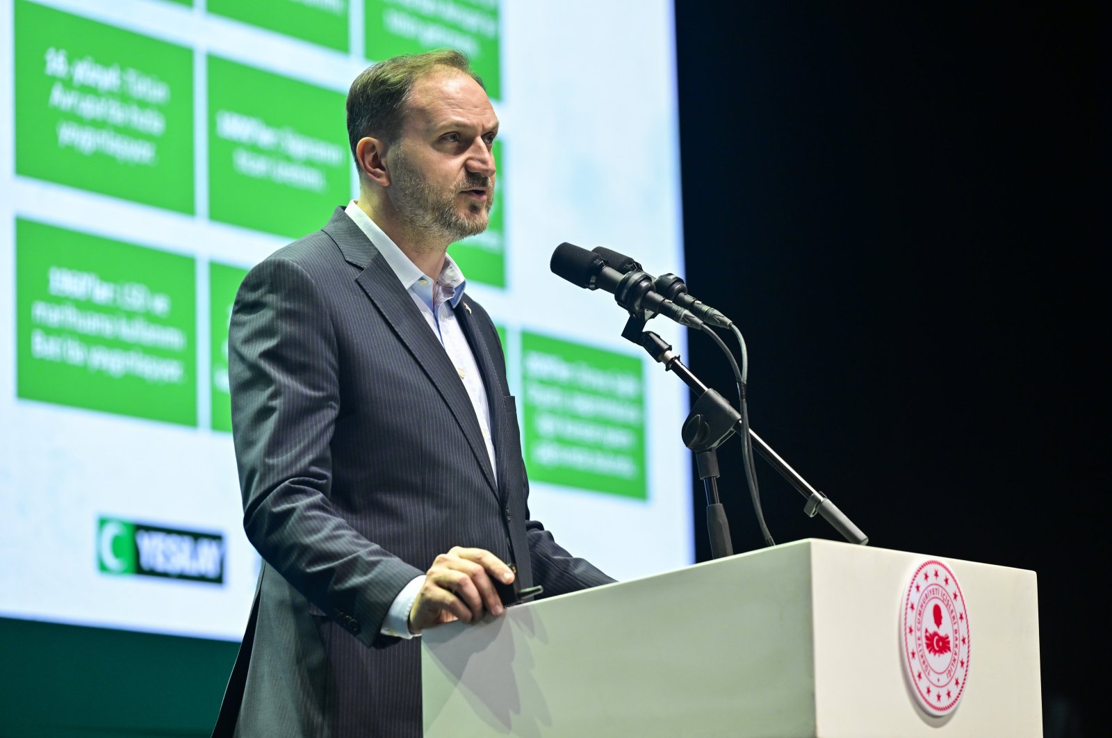 Mehmet Dinç, head of Green Crescent (Yeşilay), speaks at an event, Istanbul, Türkiye, Nov. 26, 2024. (AA Photo)