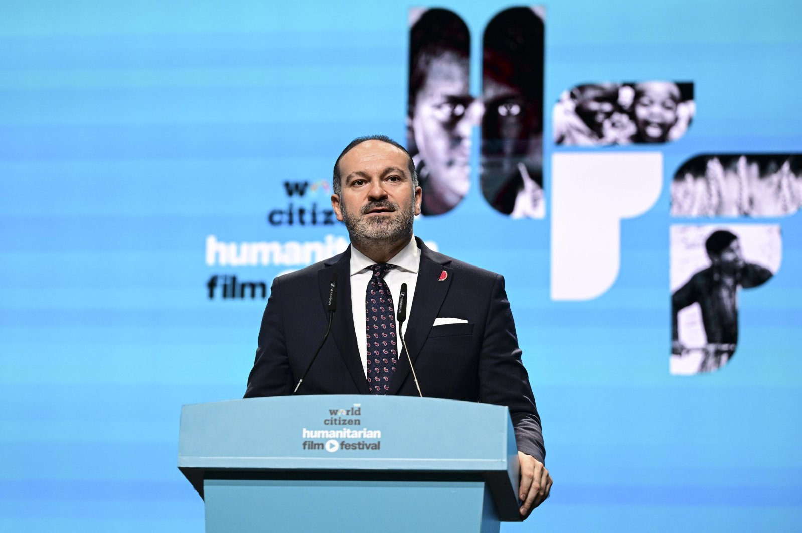 TRT Director General Zahid Sobacı delivers a speech at a TRT World event in Ankara, Türkiye, Nov. 2, 2024. (AA Photo)