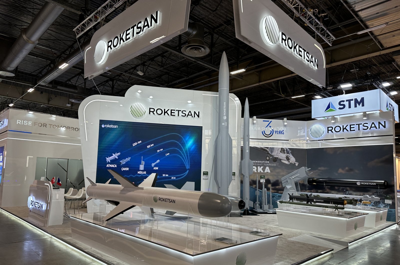 Roketsan products are displayed at its booth during the Euronaval fair in Paris, France, Nov. 4, 2024. (AA Photo)