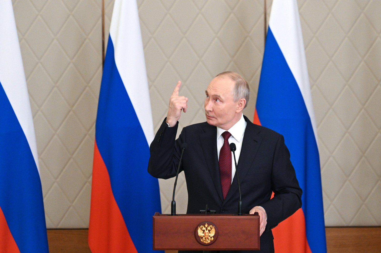 Russian President Vladimir Putin speaks during a press conference following the Collective Security Council (CSC) meeting of the Collective Security Treaty Organization (CSTO) in Astana, Kazakhstan, Nov. 28, 2024. (EPA Photo)