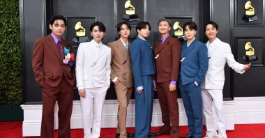 The South Korean boy band BTS arrives for the 64th Annual Grammy Awards at the MGM Grand Garden Arena, Las Vegas, U.S., April 3, 2022. (AFP Photo)