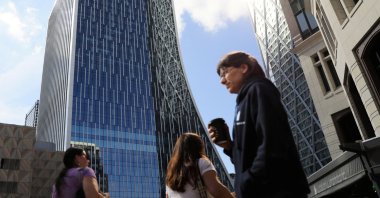 People walk past the new headquarters of the European Bank for Reconstruction and Development (EBRD) in Canary Wharf, London, Britain, Sept. 14, 2023. (Reuters Photo)