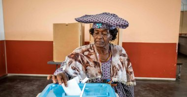 A woman casts her vote at a polling station during extended voting following the country's general election, Windhoek, Namibia, Nov. 29, 2024. (AFP Photo)