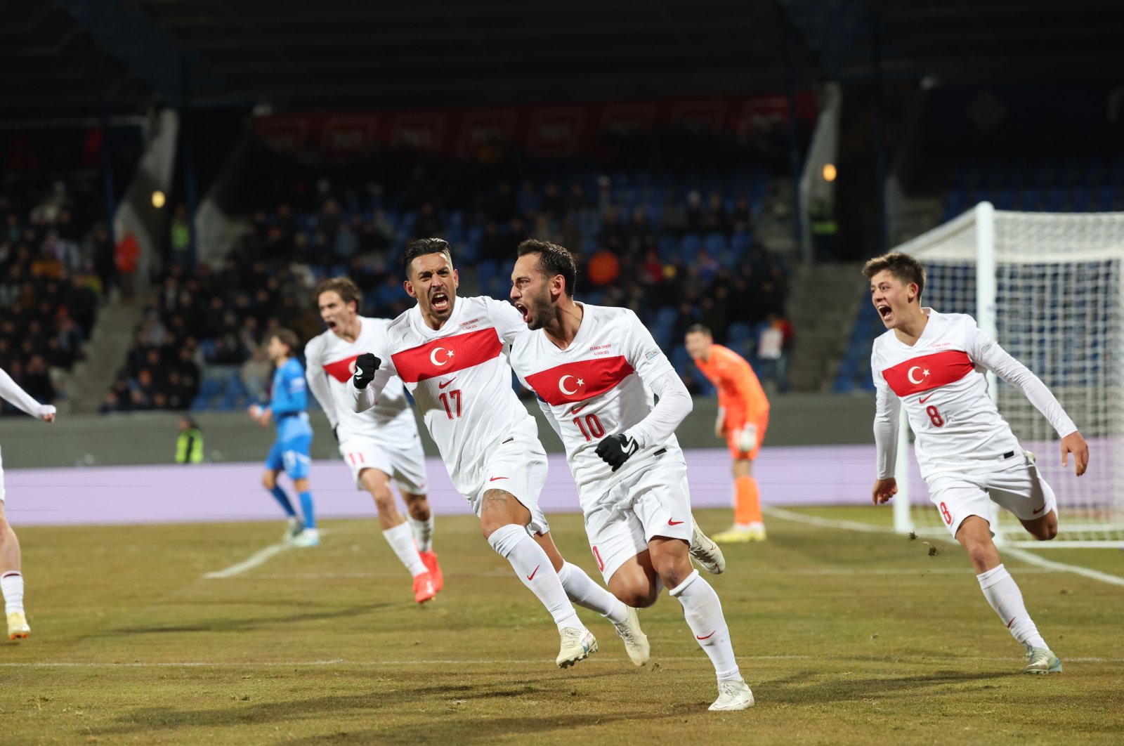 Turkish players celebrate a goal during the Nations League match against Iceland, Reykjavik, Iceland, Oct. 14, 2024. (DHA Photo)