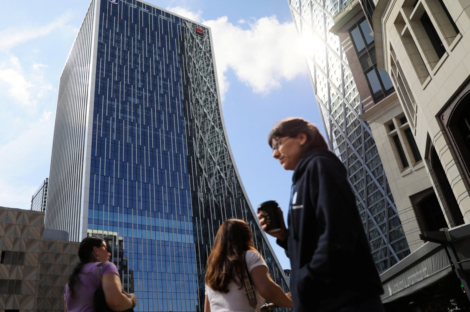 People walk past the new headquarters of the European Bank for Reconstruction and Development (EBRD) in Canary Wharf, London, Britain, Sept. 14, 2023. (Reuters Photo)