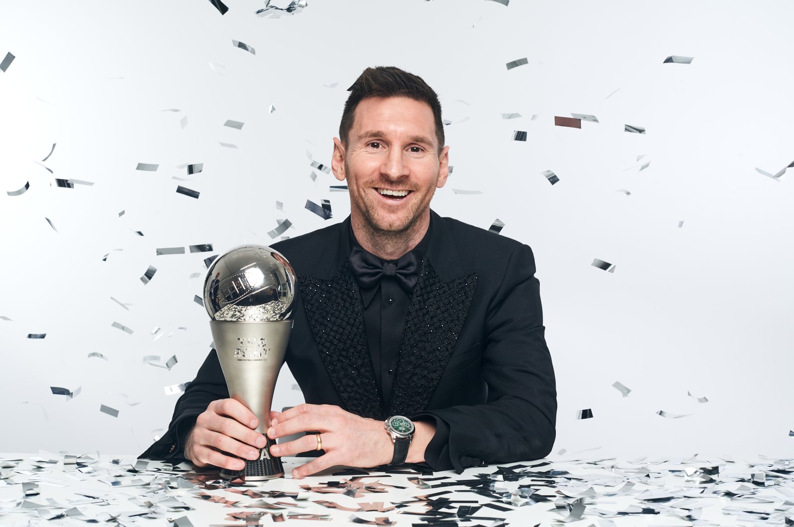 Lionel Messi poses for a portrait after winning the Best FIFA Men&#039;s Player 2022 award at The Best FIFA Football Awards 2022, Paris, France, Feb. 27, 2023. (Getty Images Photo)