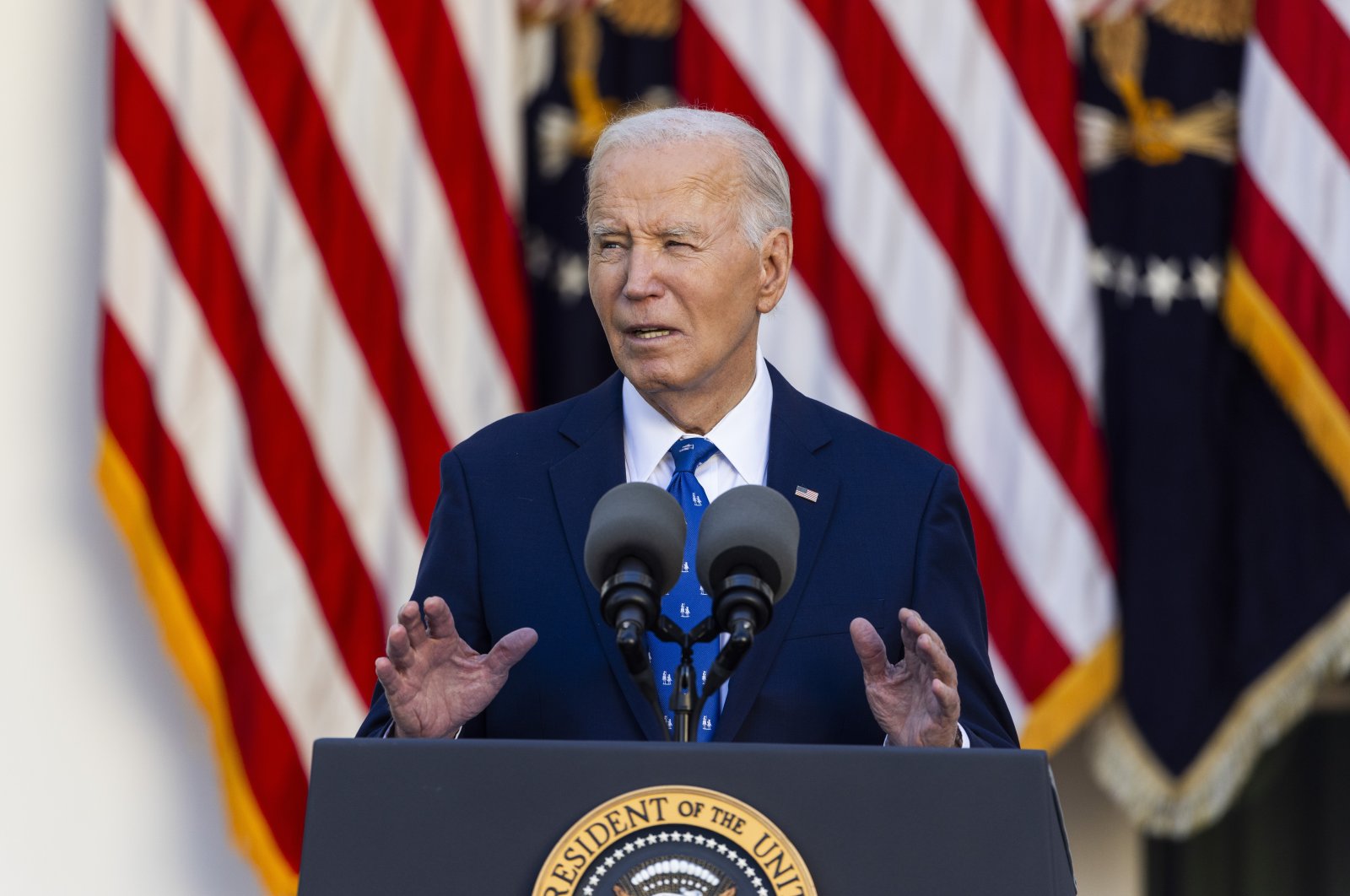 U.S. President Joe Biden speaks in the Rose Garden of the White House about a cease-fire agreement between Israel and Hezbollah, Washington, U.S., Nov. 26, 2024. (EPA Photo)