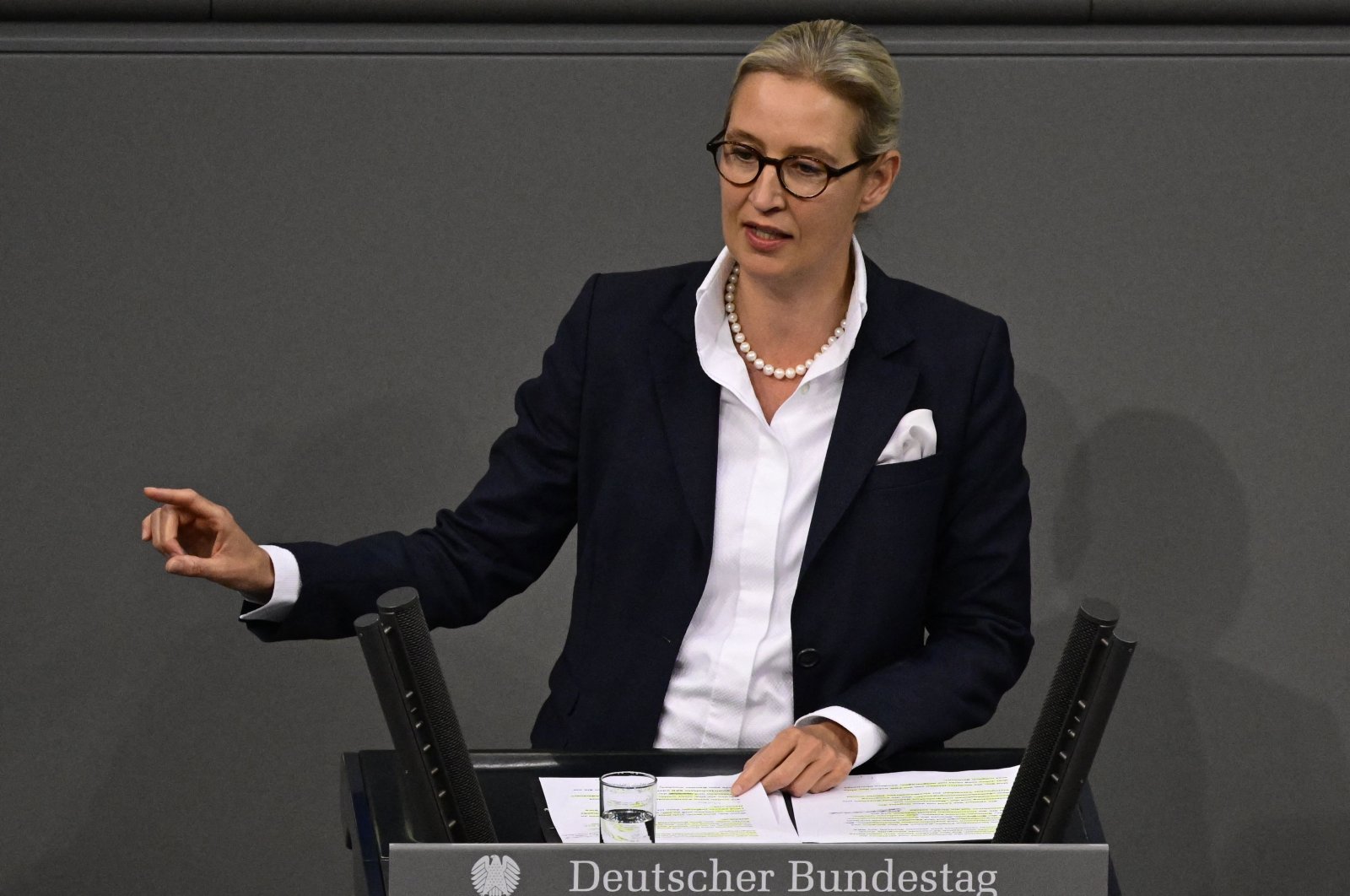 Co-leader of the far-right Alternative for Germany (AfD) party Alice Weidel gives a speech during a session at the Bundestag in Berlin, Nov. 13, 2024.