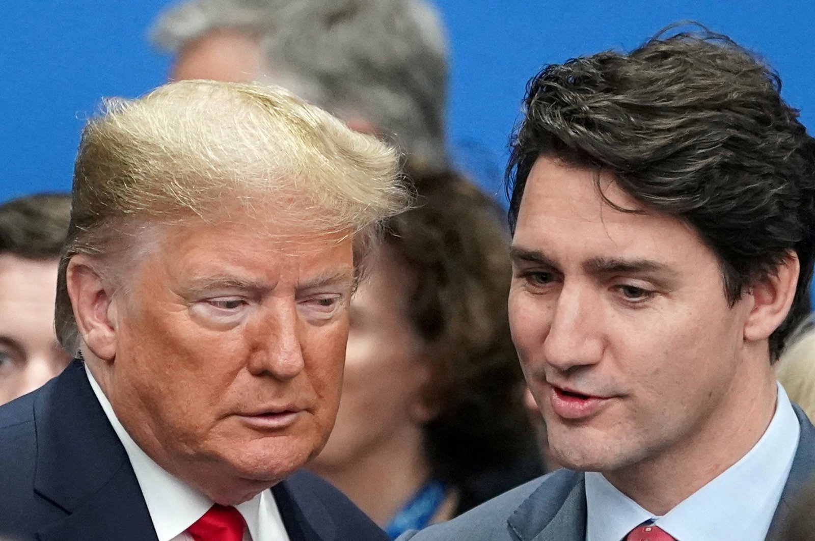 U.S. President Donald Trump talks with Canada&#039;s Prime Minister Justin Trudeau during a North Atlantic Treaty Organization Plenary Session at the NATO summit in Watford, U.K., Dec. 4, 2019. (Reuters Photo)