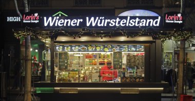 A traditional sausage stand (Wuerstelstand), which was named an intangible cultural heritage by the Austrian UNESCO Commission, in Vienna, Austria, Nov. 28, 2024. (AP Photo)