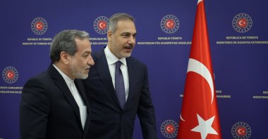 Foreign Minister Hakan Fidan (R) and his Iranian counterpart Abbas Araghchi (L) attend a news conference in the capital Ankara, Türkiye, Dec. 2, 2024. (AA Photo)