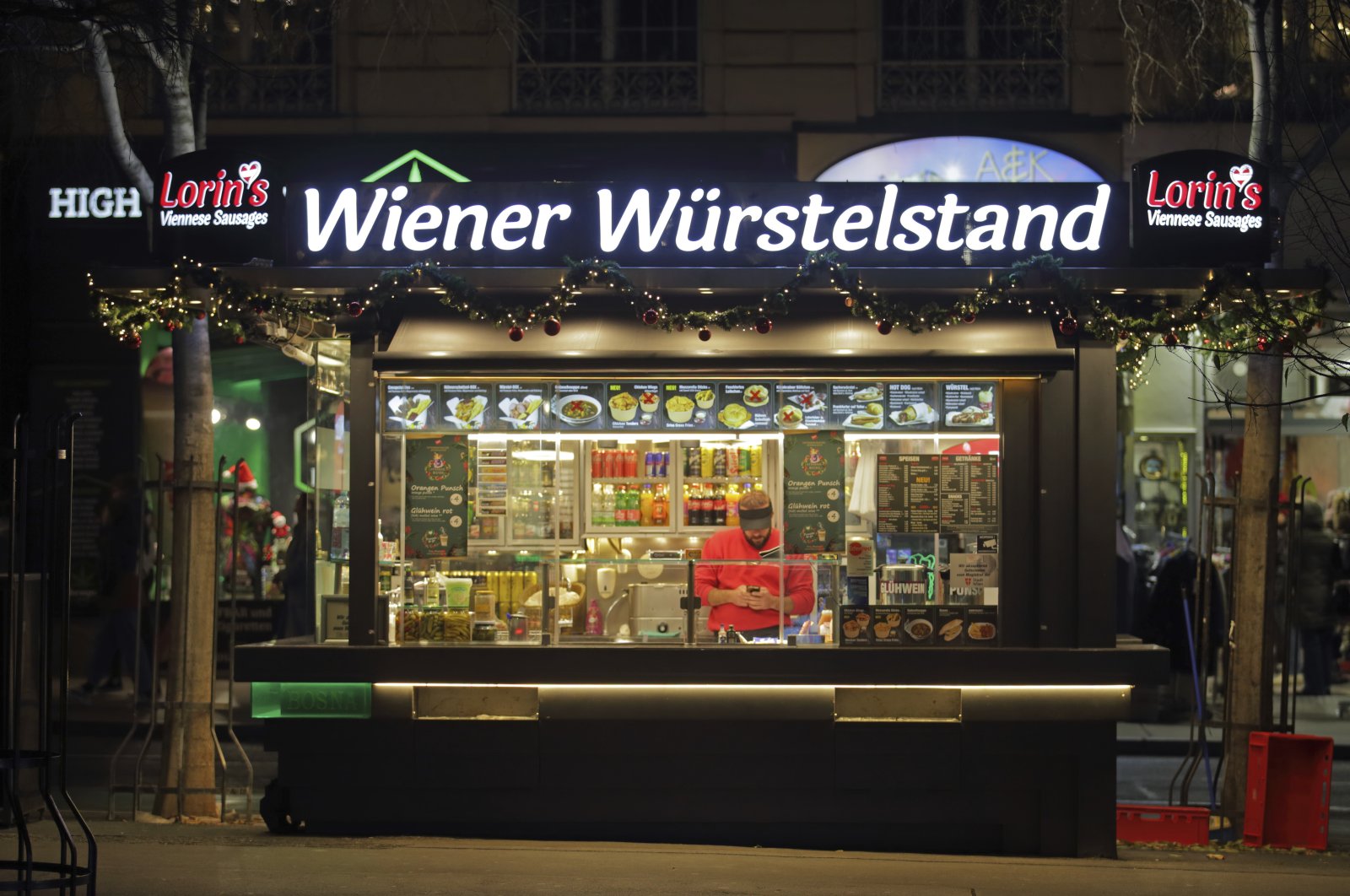 A traditional sausage stand (Wuerstelstand), which was named an intangible cultural heritage by the Austrian UNESCO Commission, in Vienna, Austria, Nov. 28, 2024. (AP Photo)