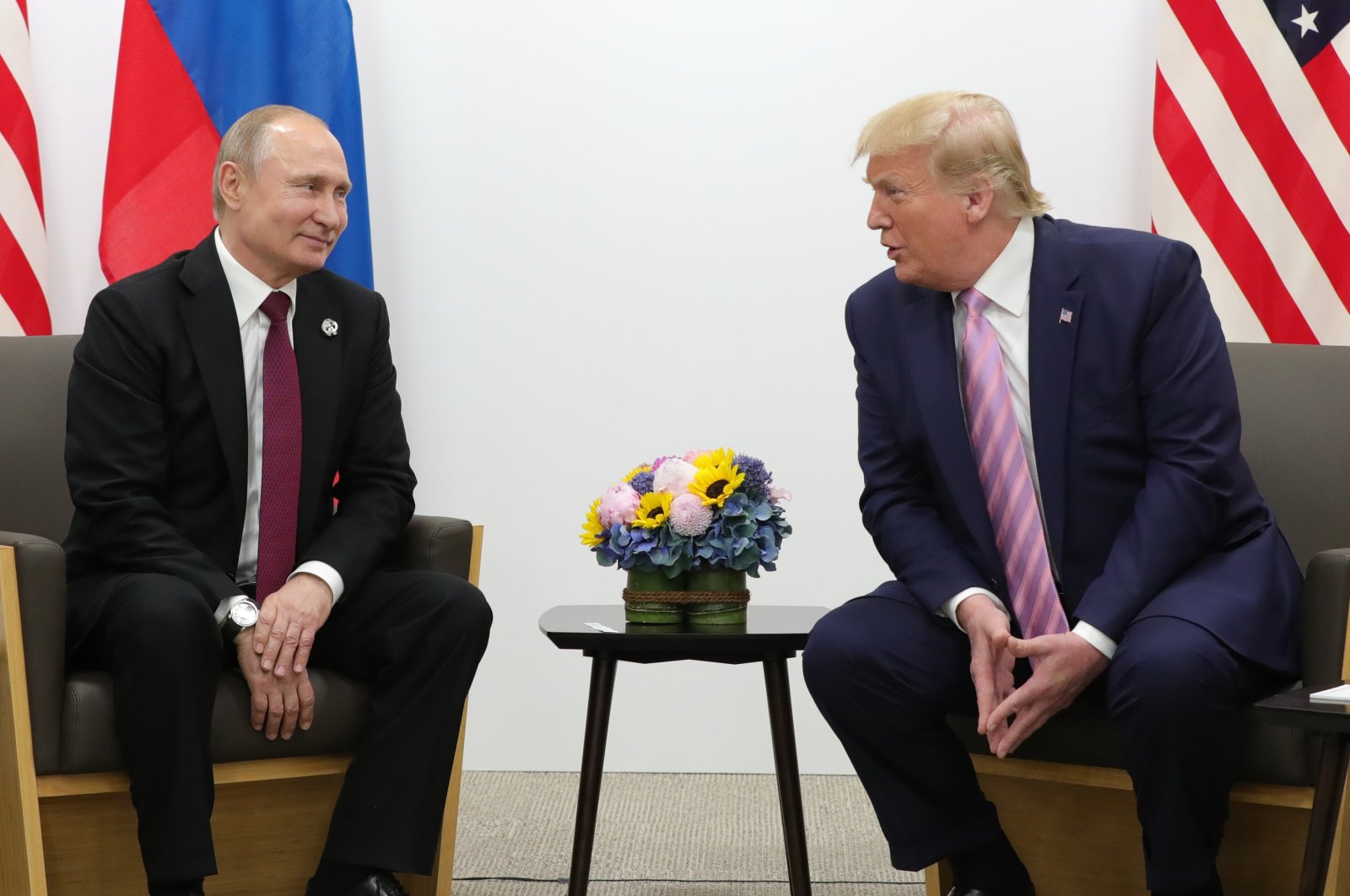 Russian President Vladimir Putin (L) and U.S. President Donald J. Trump (R) during their meeting on the sidelines of the G-20 leaders summit in Osaka, Japan, June 28, 2019. (EPA Photo)