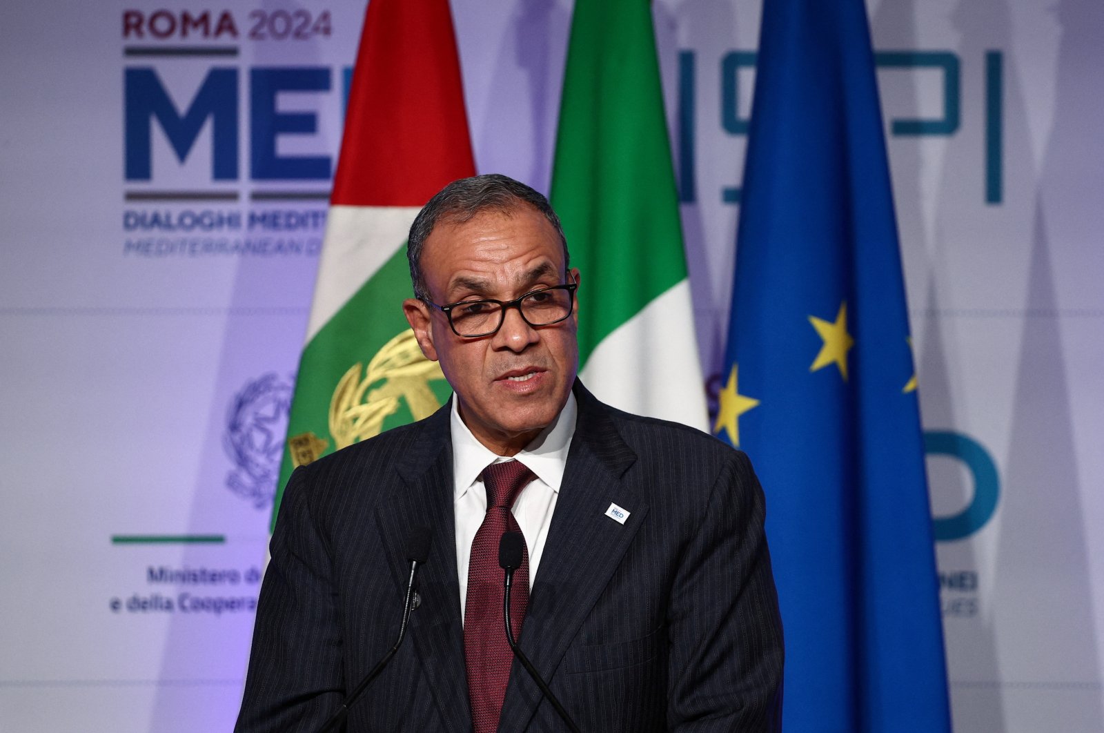 Egyptian Foreign Minister Badr Abdelatty speaks during the Mediterranean Dialogues conference in Rome, Italy, Nov. 25, 2024. (Reuters Photo)