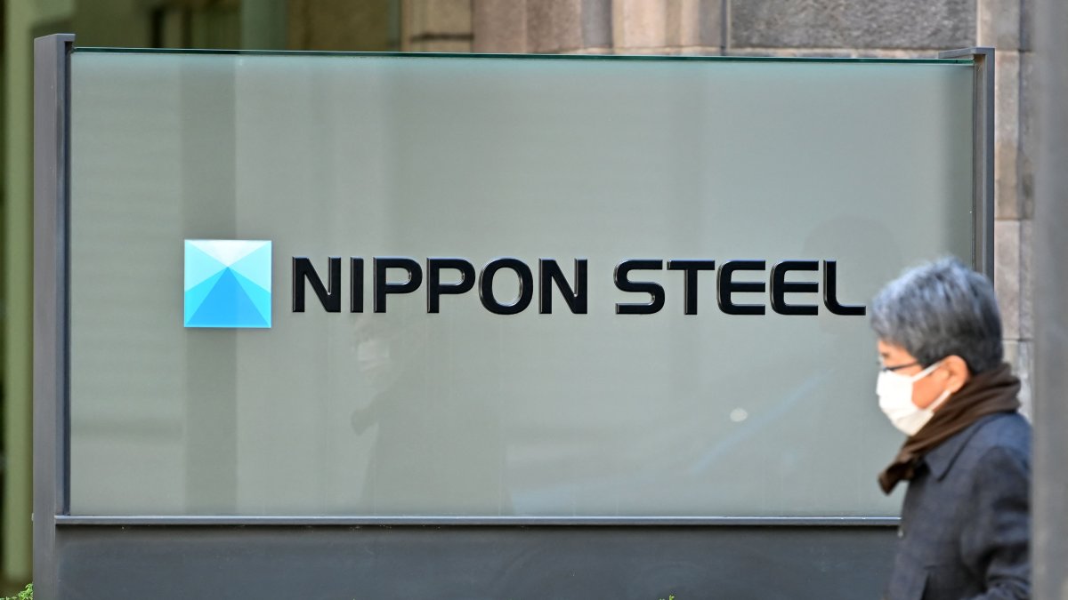 The logo of Nippon Steel Corp. is seen at an office building where the company&#039;s head office is in Tokyo, Japan, Dec. 19, 2023. (AFP Photo)