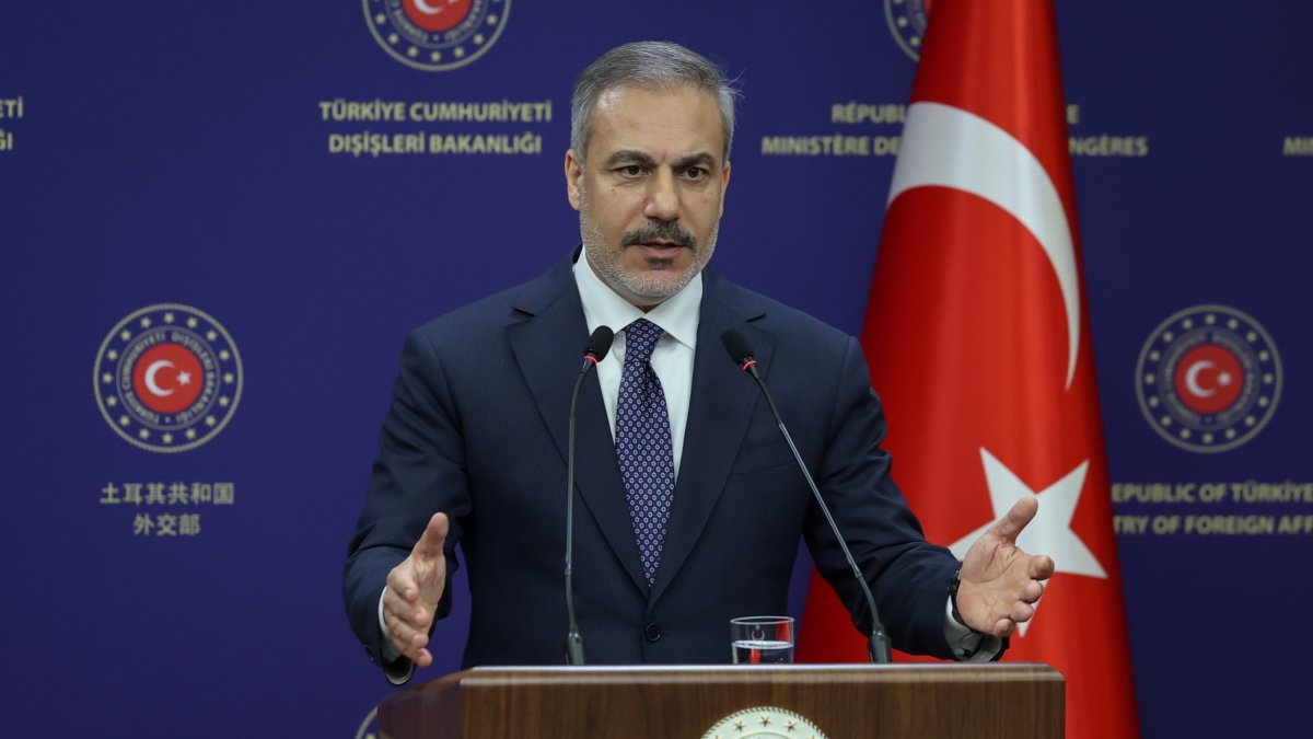 Foreign Minister Hakan Fidan holds a joint news conference with the foreign minister of Iran after their meeting, Ankara, Türkiye, Dec. 2, 2024. (AA Photo)