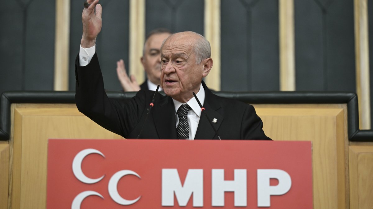 Nationalist Movement Party (MHP) Chairperson Devlet Bahçeli delivers a speech at a party gathering in the capital, Ankara, Türkiye, Dec. 3, 2024. (AA Photo)