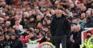Manchester City manager Pep Guardiola looks on during the English Premier League match between Liverpool and Manchester City, Liverpool, U.K., Dec. 1, 2024. (EPA Photo)
