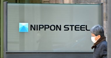 The logo of Nippon Steel Corp. is seen at an office building where the company&#039;s head office is in Tokyo, Japan, Dec. 19, 2023. (AFP Photo)