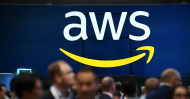 An Amazon Web Services (AWS) logo is pictured during a trade fair in Hannover Messe, Hanover, Germany, April 22, 2024. (Reuters Photo)