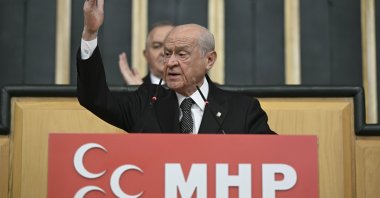 Nationalist Movement Party (MHP) Chairperson Devlet Bahçeli delivers a speech at a party gathering in the capital, Ankara, Türkiye, Dec. 3, 2024. (AA Photo)