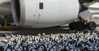 Part of 2,500 panda sculptures are displayed at the Hong Kong International Airport during a welcome ceremony of the panda-themed exhibition &quot;Panda Go!&quot; in Hong Kong, China, Dec. 2, 2024. (AP Photo)
