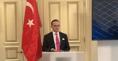 Deputy Foreign Minister and Director for EU Affairs Ambassador Mehmet Kemal Bozay speaks at the Political Dialogue meeting in Athens, Dec. 3, 2024. (AA Photo)