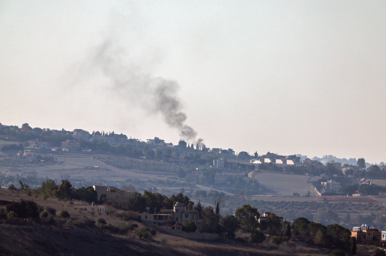 Smoke rises as a result of an Israeli airstrike near the village of Meiss el-Jabal, south Lebanon, Dec. 2, 2024. (EPA Photo)