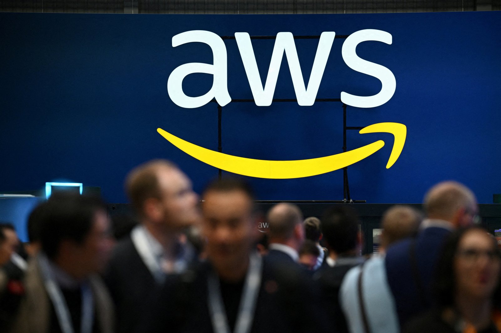 An Amazon Web Services (AWS) logo is pictured during a trade fair in Hannover Messe, Hanover, Germany, April 22, 2024. (Reuters Photo)