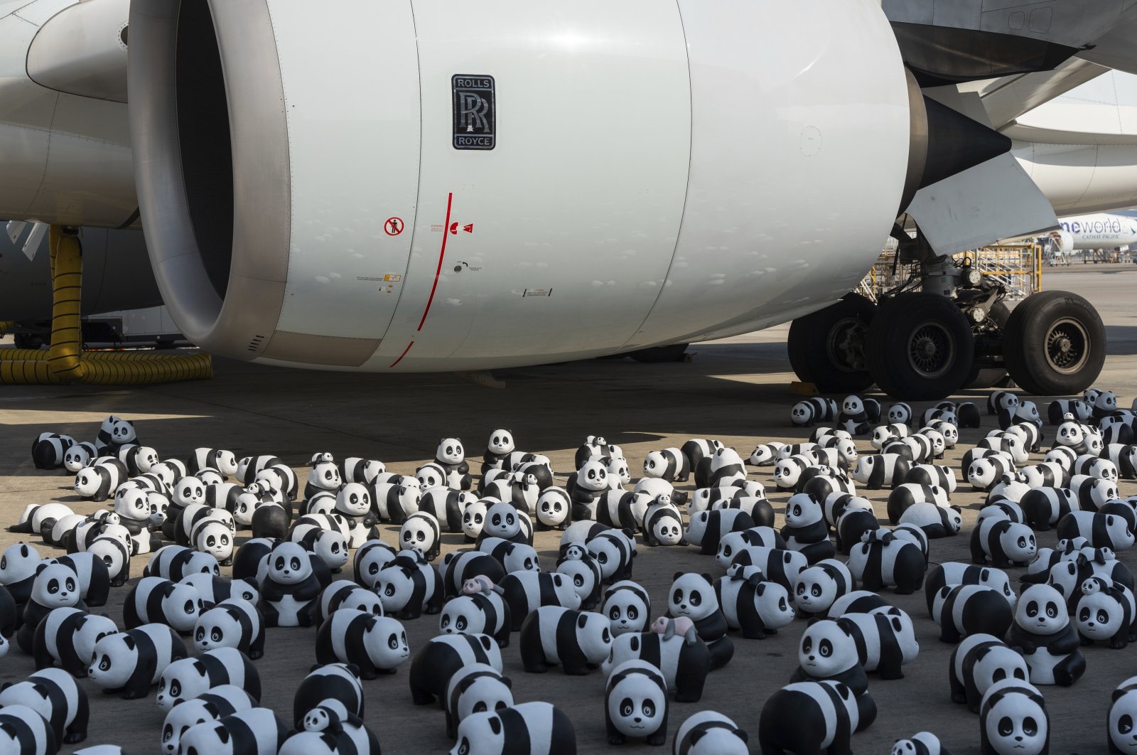 Part of 2,500 panda sculptures are displayed at the Hong Kong International Airport during a welcome ceremony of the panda-themed exhibition &quot;Panda Go!&quot; in Hong Kong, China, Dec. 2, 2024. (AP Photo)