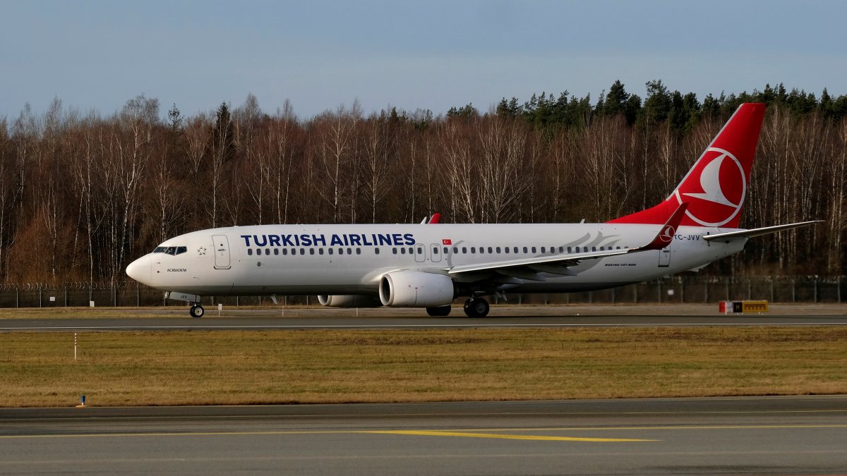 Turkish Airlines Boeing 737-800 TC-JVV plane takes off at Riga International Airport, Latvia, Jan. 17, 2020. (Reuters Photo)