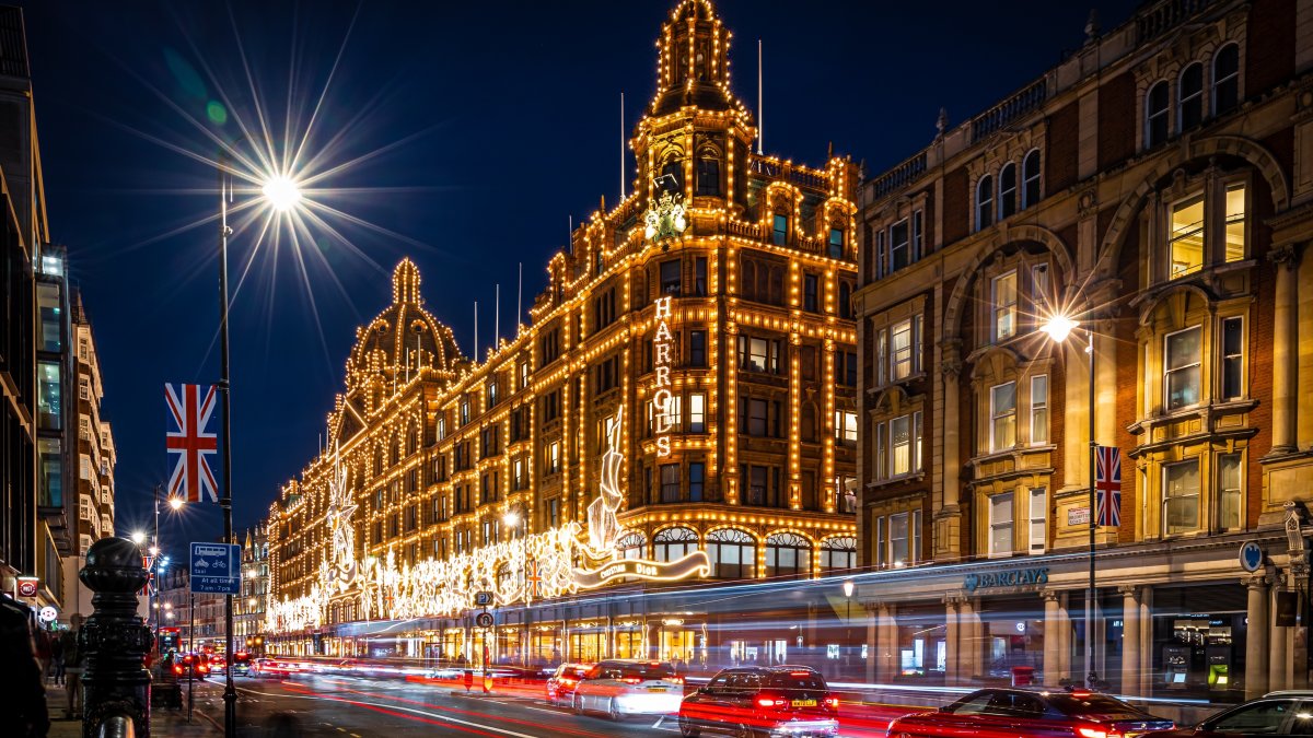 A Christmas view of Harrods, a department store located on Brompton Road in Knightsbridge, London, U.K., Nov. 10, 2022. (Shutterstock)