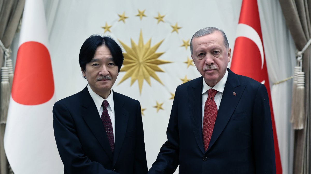 President Recep Tayyip Erdoğan welcomes Japan&#039;s Crown Prince Fumihito at the Presidential Complex, in the capital Ankara, Türkiye, Dec. 4, 2024. (AA Photo)