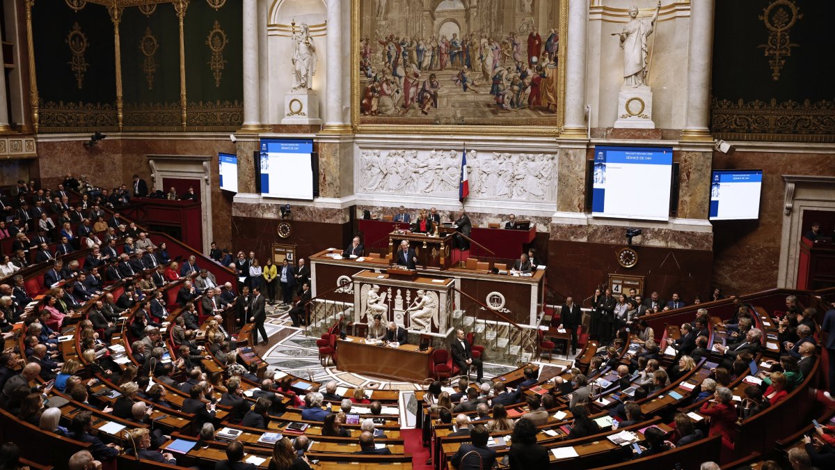 French Prime Minister Michel Barnier delivers a speech during a no-confidence vote against his government at the National Assembly, Paris, France, Dec. 4, 2024. (EPA Photo)