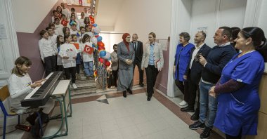 Students and officials participate the inauguration ceremony of the &quot;Sensory Perception Room&quot; at the Safvet Beg Basagic Elementary School, Sarajevo, Bosnia-Herzegovina, Nov. 3, 2024. (AA Photo)