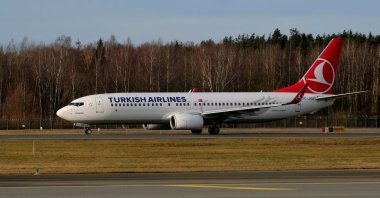 Turkish Airlines Boeing 737-800 TC-JVV plane takes off at Riga International Airport, Latvia, Jan. 17, 2020. (Reuters Photo)