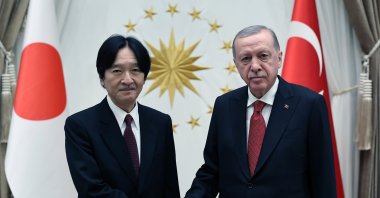President Recep Tayyip Erdoğan welcomes Japan&#039;s Crown Prince Fumihito at the Presidential Complex, in the capital Ankara, Türkiye, Dec. 4, 2024. (AA Photo)