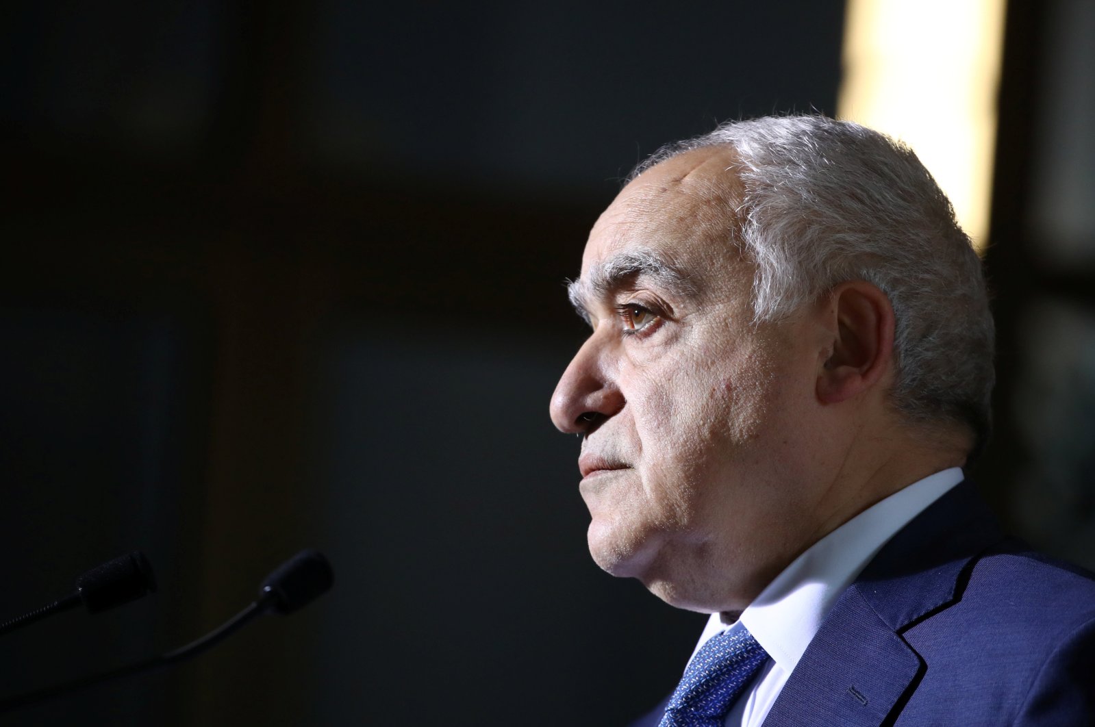 Former U.N. Envoy for Libya Ghassan Salame holds a news briefing after a meeting of the 5 5 Libyan Joint Military Commission in Geneva, Switzerland, Feb. 6, 2020. (Reuters Photo)