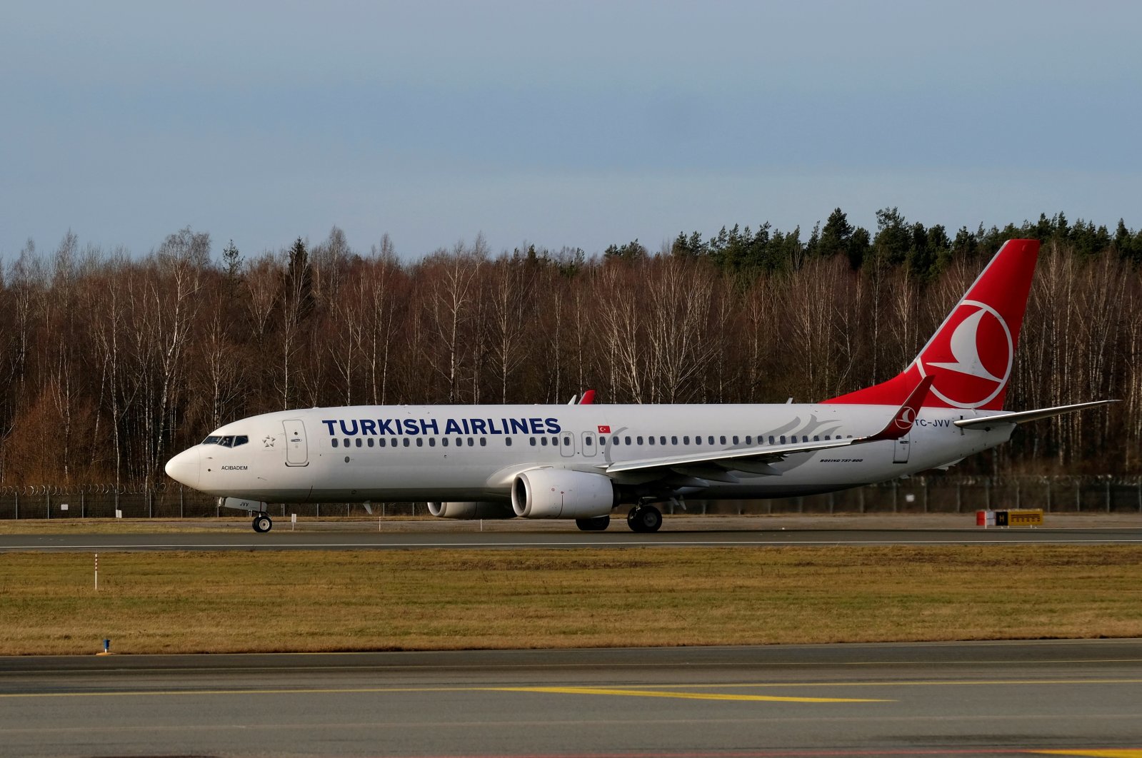 Turkish Airlines Boeing 737-800 TC-JVV plane takes off at Riga International Airport, Latvia, Jan. 17, 2020. (Reuters Photo)