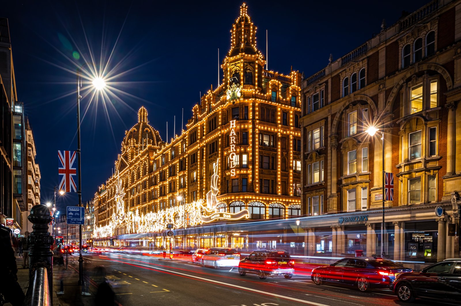 A Christmas view of Harrods, a department store located on Brompton Road in Knightsbridge, London, U.K., Nov. 10, 2022. (Shutterstock)