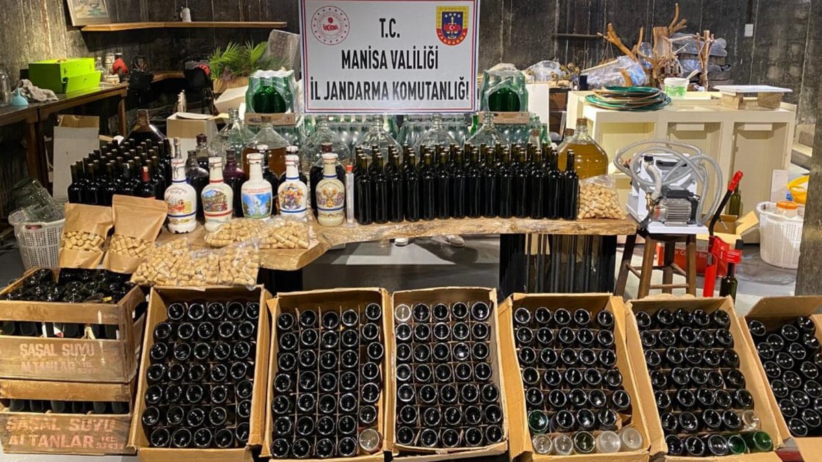 In a photo provided by the Manisa Police Department, bootleg alcohol confiscated during operations is displayed in Manisa, western Türkiye, Nov. 6, 2024. (AA Photo)