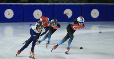 The Turkish national ice skating team practices for the 2026 Winter Olympics, Ankara, Türkiye, Dec. 2, 2024. (AA Photo)