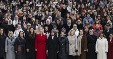 A group of women, including lawmakers, academics, government officials and NGO representatives, pose for a photo after visiting the Mausoleum of Atatürk, Ankara, Türkiye, Dec. 5, 2024. (AA Photo)
